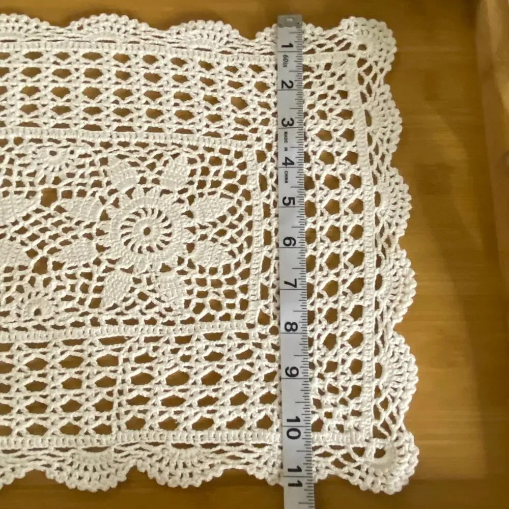Vintage Handmade Crochet Lace Floral Rectangle Placemat 17x11in Cotton Scalloped